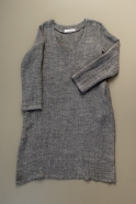 Flared dress, long sleeves, V neck, grey linen