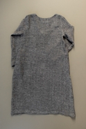 Flared dress, long sleeves, V neck, grey linen