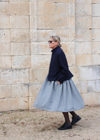 Pleated dress, sleeveless, grey wool blend