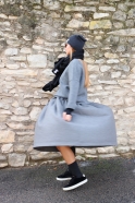 Pleated dress, sleeveless, grey wool blend