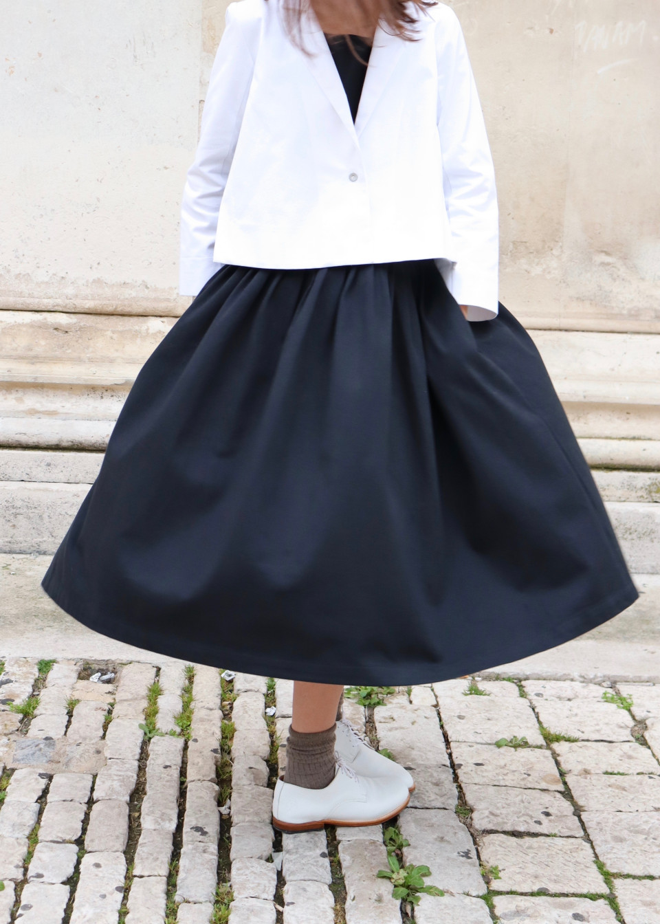 Pleated dress, sleeveless, black denim