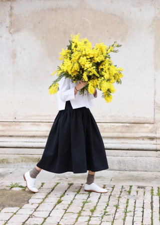 Pleated dress, sleeveless, black denim