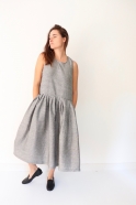 Pleated dress, sleeveless, small stripes fabric