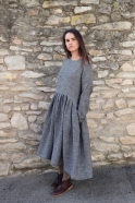Pleated dress,  long sleeves, grey linen