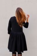 Pleated dress,  long sleeves, black flannel