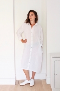 Robe-chemise manches longue Uniforme, lin blanc