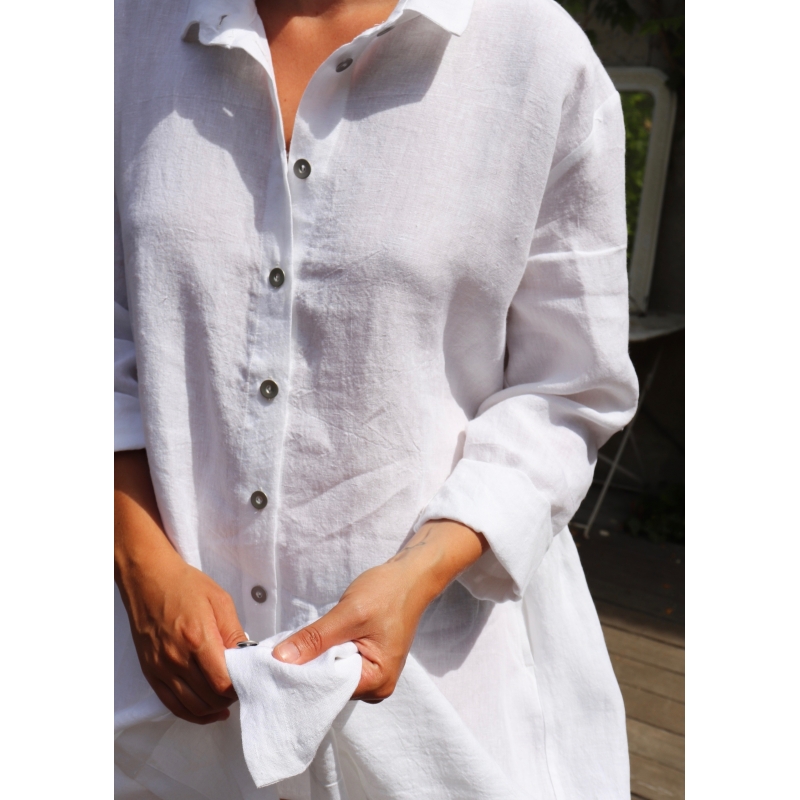 Shirt-dress, white linen - Le Vestiaire ...