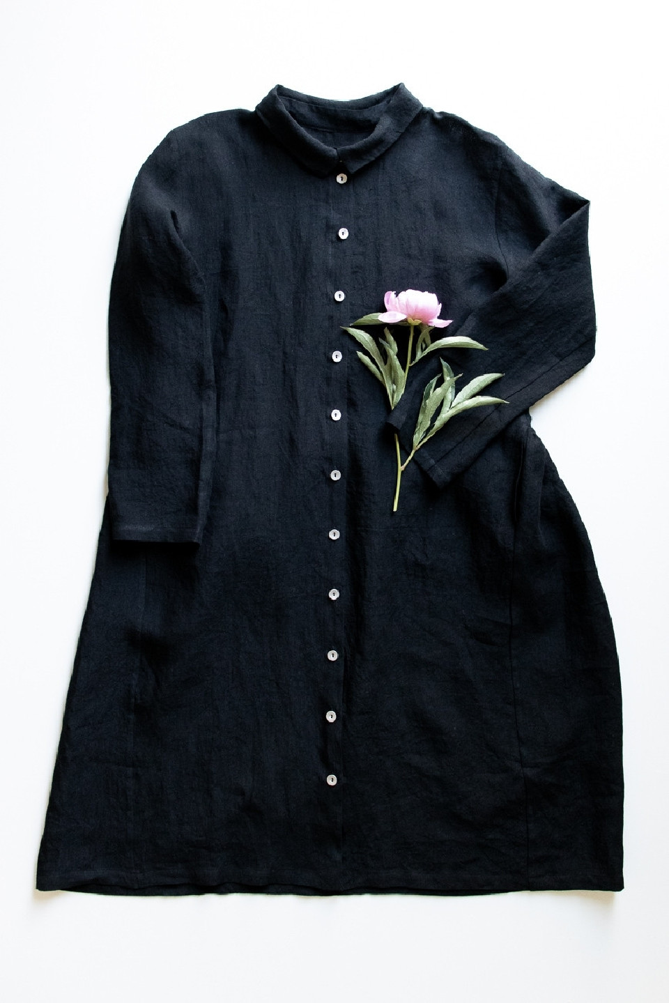 Shirt-dress, black linen Shirt-dress, black linen