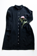 Uniform shirt-dress long sleeves, black linen