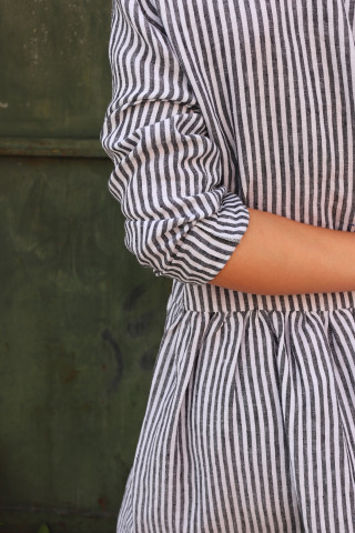 Uniform shirt-dress long sleeves, light stripes linen