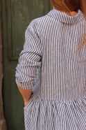 Uniform shirt-dress long sleeves, light stripes linen
