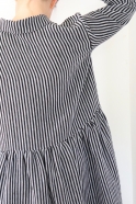 Uniform shirt-dress long sleeves, dark stripes linen