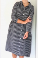 Uniform shirt-dress long sleeves, dark stripes linen