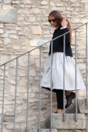 Pleated dress, long sleeves, natural heavy linen