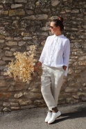 Long sleeves pleated shirt, white linen