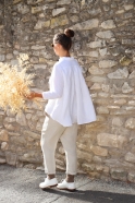 Long sleeves pleated shirt, white linen