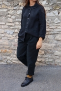 Claudine shirt, black linen