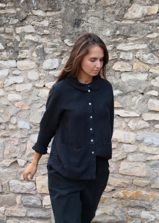 Claudine shirt, black linen