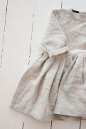 Long sleeves pleated dress, beige linen