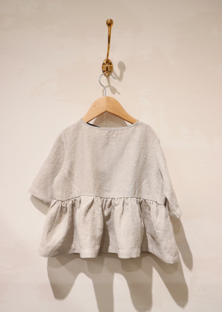 Blouse plissée manches 3/4, lin beige