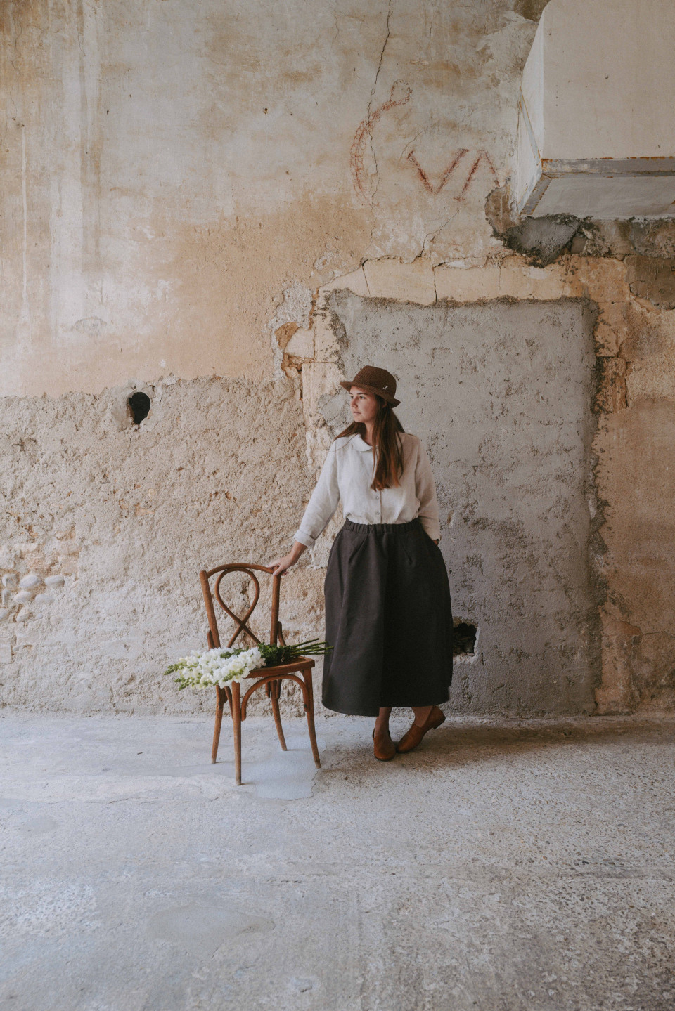 Jupe longue, toile de coton Brun