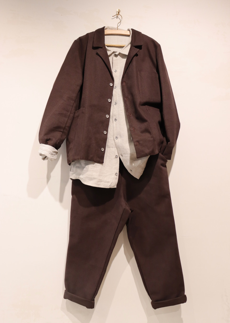 Pantalon à poches, toile de coton brun