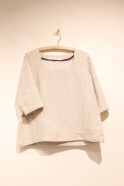 3/4 sleeves blouse squared neck, beige linen