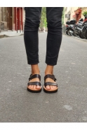 Sandales compensée Taizé, cuir noir