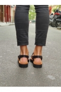 Sandales compensée Taizé, cuir noir