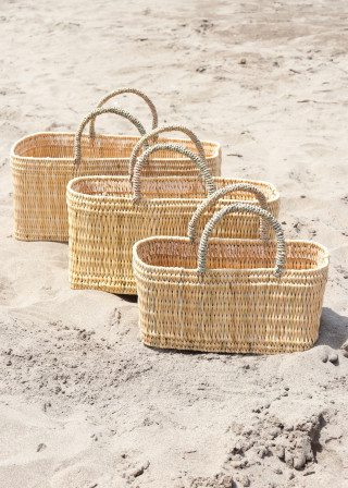 Long basket, natural leather handle