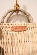 Long basket, natural leather handle
