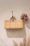 Long basket, natural leather handle