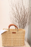 Square basket, brown leather handle