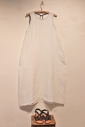 Flared dress, sleeveless, white linen
