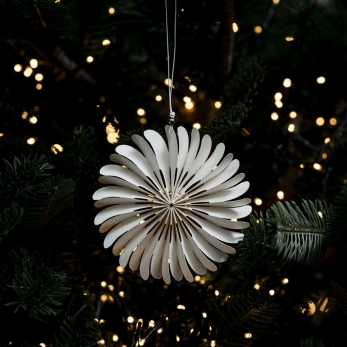 Paper mache Christmas ball N°1- White/Gold