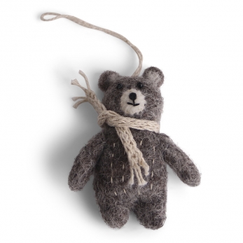 Wool bear to hang in the Christmas tree - grey