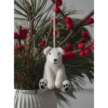 Wool ice bear to hang in the Christmas tree - white