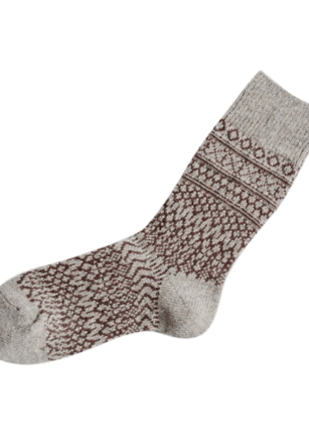 Wool Jacquard socks, grey and brown