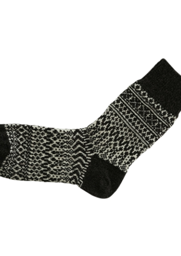 Wool Jacquard socks, brown and white