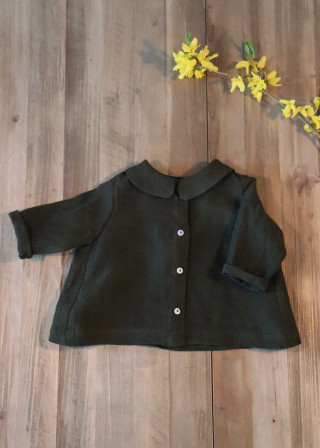 Chemise à plis manches longues, lin vert