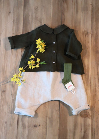 Pantalon sarouel, lin épais naturel