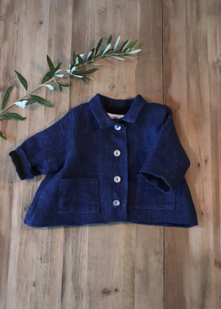 Veste bébé, lin épais indigo