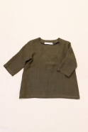 3/4 sleeves blouse V neck, green linen