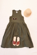 Pleated dress, sleeveless, green linen
