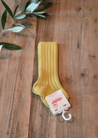 Ribbed knee high socks, mustard