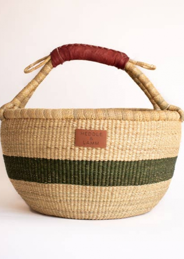 Large bolga basket, green stripe