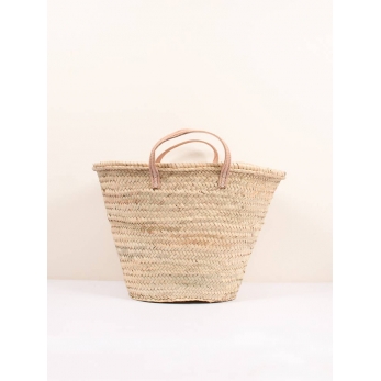 Large basket with natural leather handles