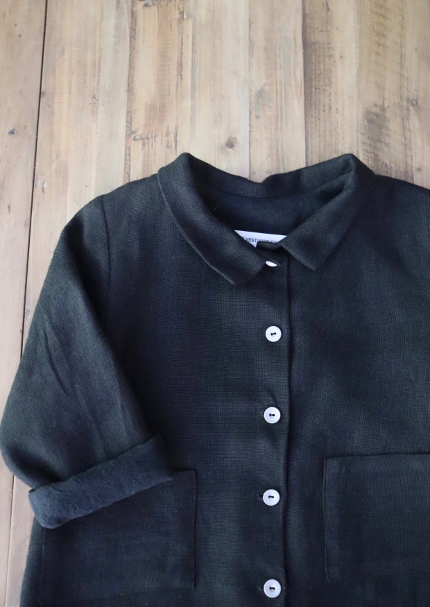 Kid jacket, black heavy linen