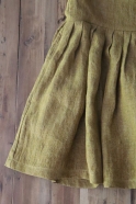 Pleated dress, sleeveless, mustard linen