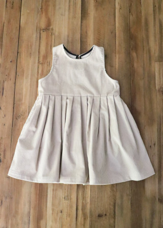 Pleated dress, sleeveless, off white corduroy